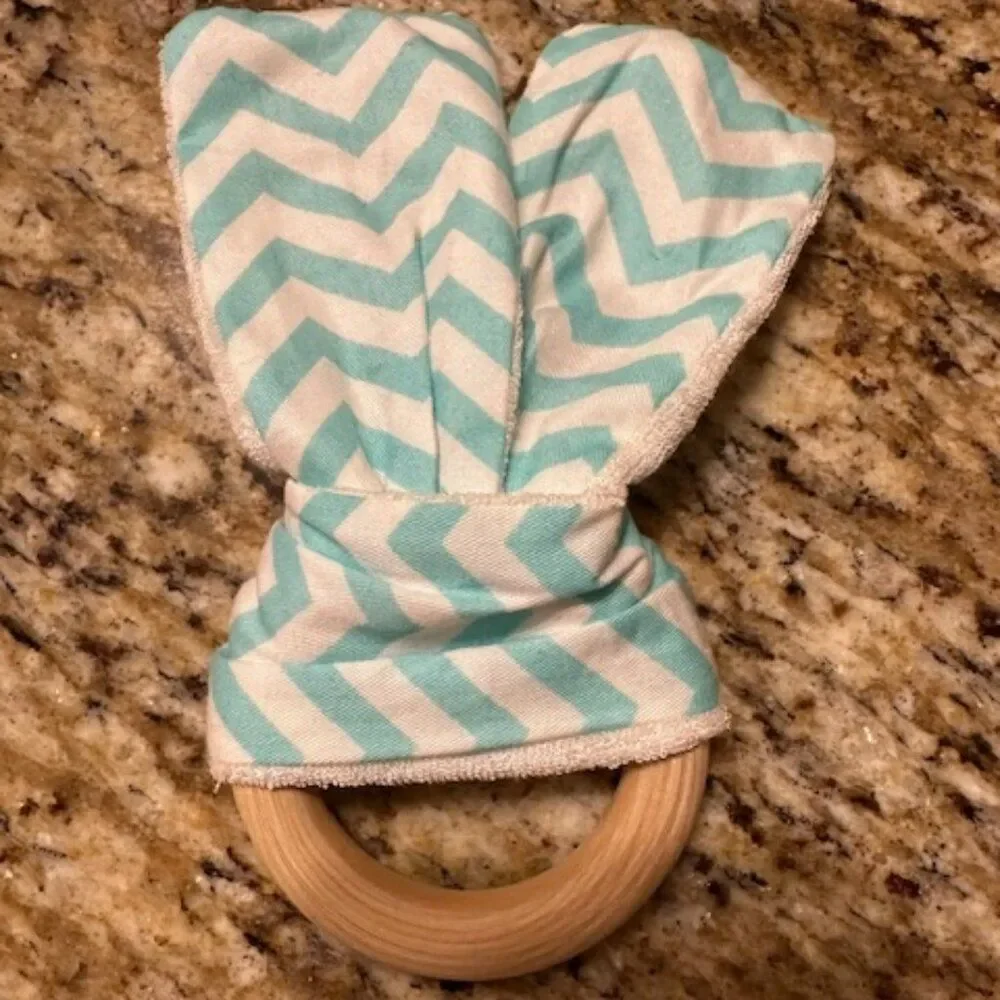 Aqua Chevron Bandana Bib & Teething Ring Set 7388 Handmade NWT Boutique